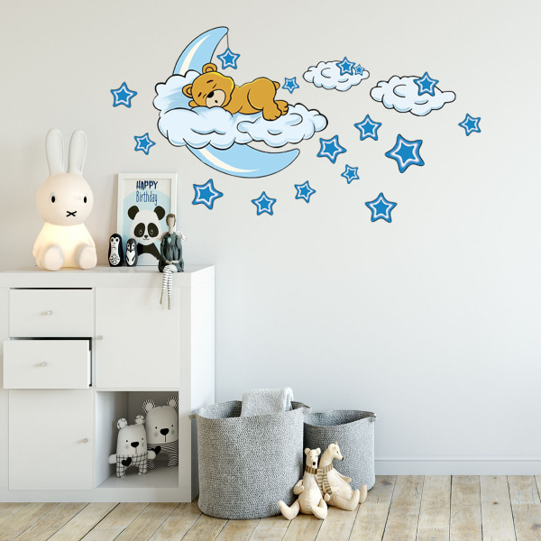 Väggdekaler, söt björn med moln Månstjärnor Väggdekaler för barn inredning i sovrummet