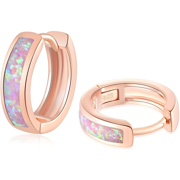 Opal Hinged Hoop Earrings Gold Plated Hypoallergenic Small Hoop Earrings for Women  Girls Men  --- Rose Gold Pink