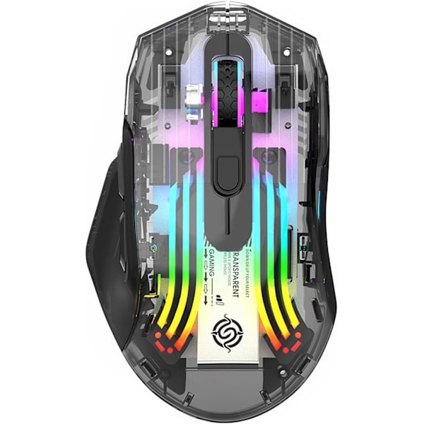 Bluetooth Trådløs Mus, Tri-Modus 2.4G/USB-C/Bluetooth Mus Opptil 3600 DPI, Transparent Mekanisk Spillmus, Chroma RGB Bakgrunnsbelyst Black