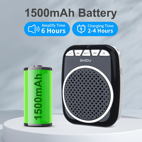 Stemmeforsterker, 10W høyttaler med mikrofonhodetelefon Bærbar oppladbar PA-system Støtter Bluetooth TF U-disk avspilling for lærer Black