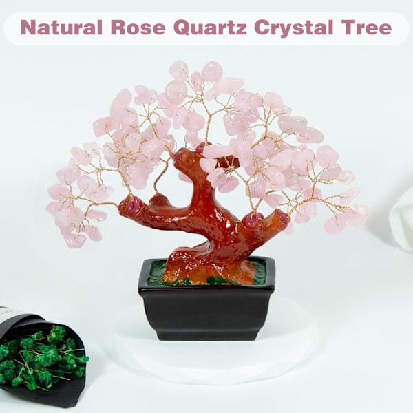 Feng Shui luonnollinen vaaleanpunainen kvartsikivi rahapui Bonsai-tyyliin koristeena vaurauden ja onnen houkuttelemiseksi