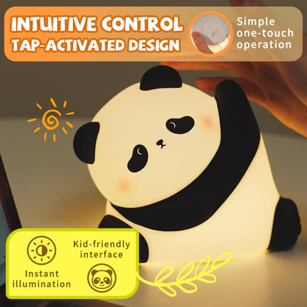 Sød Panda Natlampe til Børn - Touch Kontrol, 30-Min Timer, Genopladelig, 3 Modes - Ideel til Amning, Børneværelse