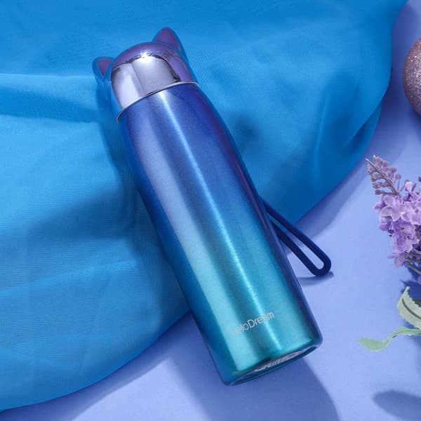 JUSTUP Kat Isoleret Vandflaske Rustfrit Stål Søde Termoflasker til Piger Drenge Lækagesikker Kaffe Rejsekrus (Mørkeblå 300ML)