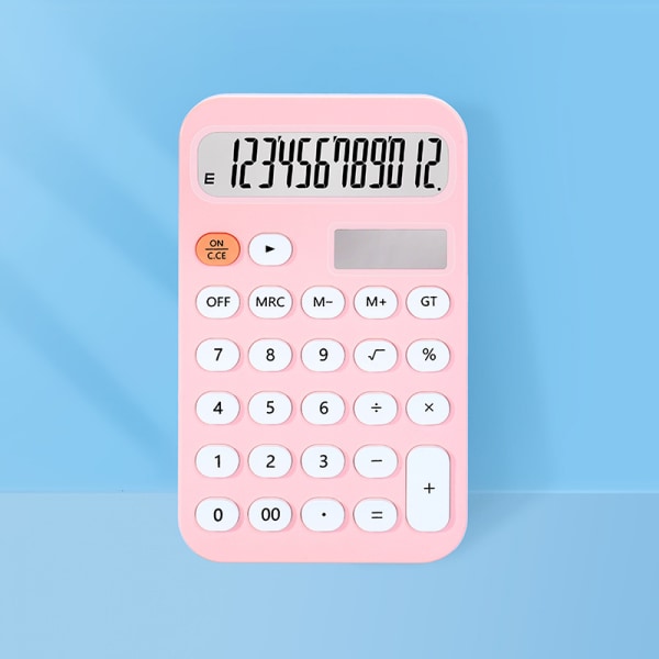 Standard lommeregner 12 cifre med stort LCD-display og runde knapper Candy Color lommeregner bærbar til kontor, hjem, skole, pink