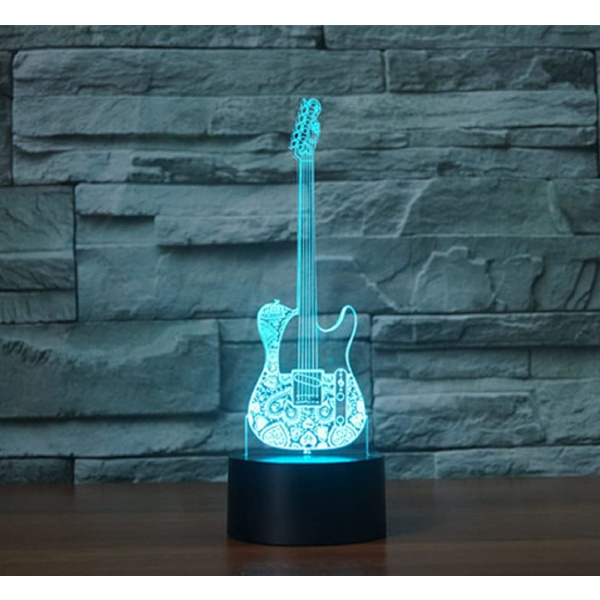 3D Gitarr Fjärrkontroll 16 Färger Nattlampor Illusion Akryl LED Bord Sängbordlampa Barn Sovrum Skrivbordsdekoration Födelsedagspresenter Leksak för Barn