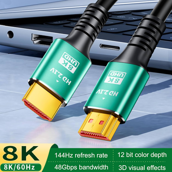 Højhastigheds 4K/8K Ultra HD HDMI-kabel - Dynamisk HDR, 144Hz, 48Gbps, 12-bit farve, VRR, eARC, Dolby Atmos - 1,5M/4,9FT længde - Perfekt til TV'er, osv.