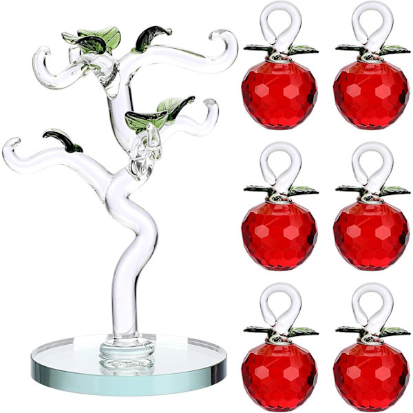 Krystalrød Æbletræ Ornament Kunstigt Æbletræ Figur Dekorativt Æbletræ Samleobjekt, Glas Æbletræ Papirvægt Borddekoration