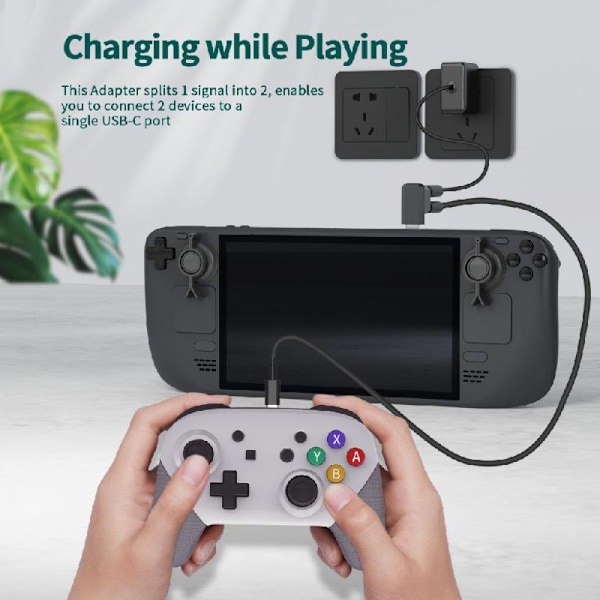 Steam Deckille sopiva 2-in-1-jatkoliitin Oikean kulman Type-C USB C -sovitin Uros-naaras Pelikonsolin lisävaruste