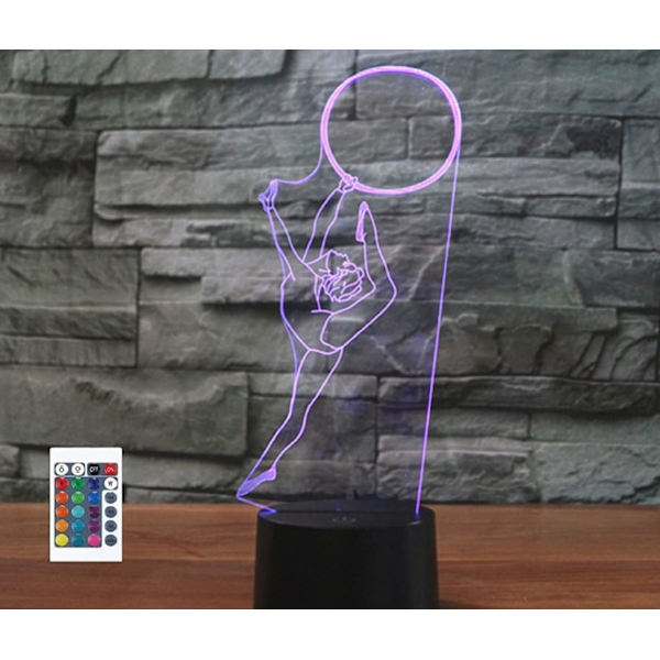 3D Gymnastikflicka Fjärrkontroll 16 Färger Nattlampor Illusion Akryl LED Bord Sänglampa Barn Sovrum Skrivbordsdekoration Födelsedagspresenter Leksak