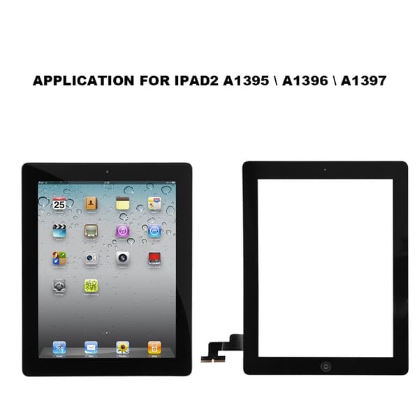 Skærmglasmontering Digitizer Udskiftning Reparer Revnet til IPad2 A1395/A1396/A1397 Sort