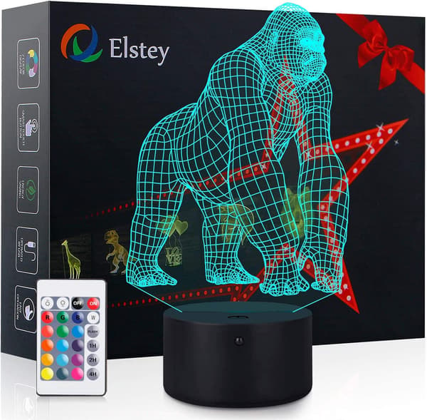 2-pack Uggla 3D Illusionslampa, 3D Gorilla Lampa