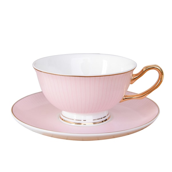 Kaffe Kopp og Skål Sett - 6.7 Oz Bone Kina Te Kopp med Skål og Skje - Fancy Kopp for Kontor, Kaffebord Ettermiddagste (rosa)