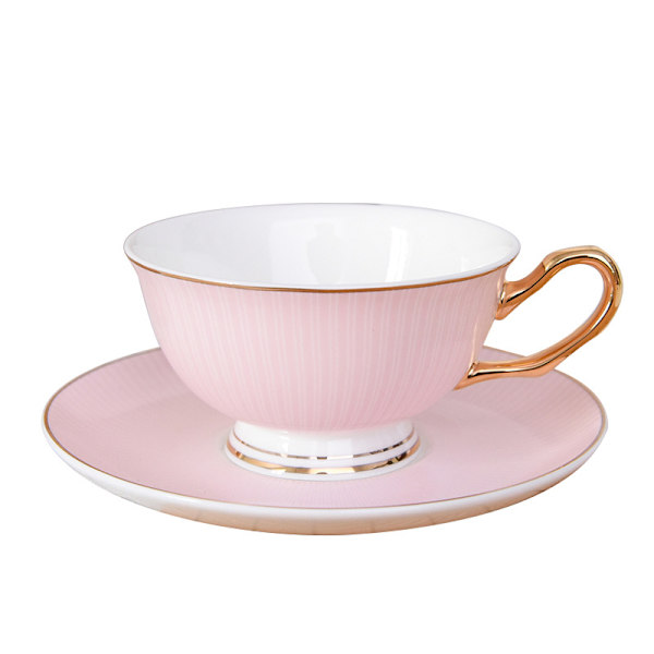 Kaffekopp och fat set - 6,7 oz benporslin tekopp med fat och sked - Fantasifull kopp för kontor, soffbord eftermiddagste (rosa)