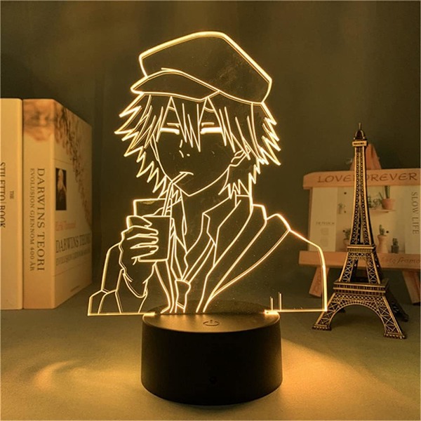 3DYYCX RGB USB 7/16 Farge Fjernkontroll Berøring Bryter 3D Lampe Tegneserie Anime Bungo Stray Dogs Edogawa Rampo Figur Soverom Innredning Nattelys Rom Skrivebord Led Lampe