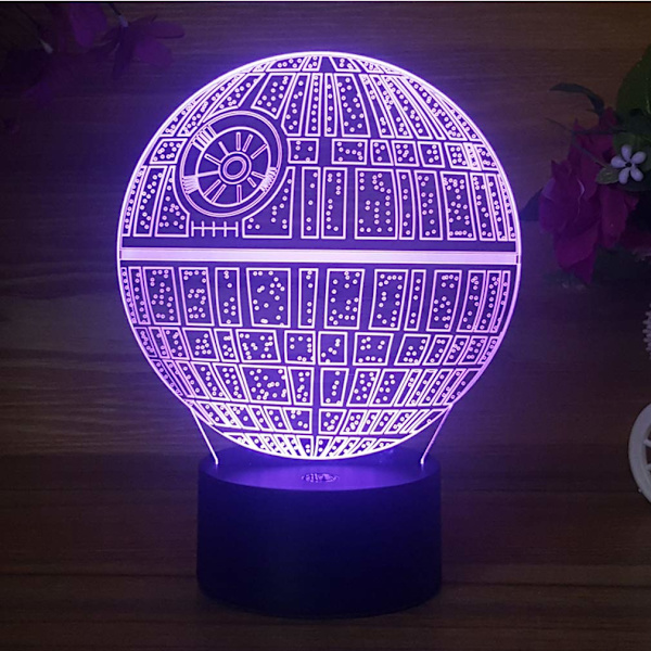 7 Fargeskiftende nattlampe 3D Atmosfære Bulbing Lys 3D Visuell Illusions LED Lampe for Barn Leke Julergave Bursdagsgaver (Star Wars)