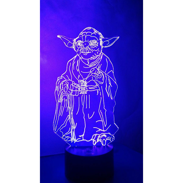 Master Yoda 3D Natlys LED Illusion Lampe Sengelampe Bordlampe, 7 Farveskiftende Lys med Akryl Flad & ABS Base & USB Oplader