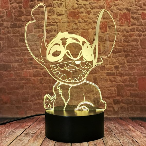 Rolig tecknad söt Lilo och Stitch Glad Elvis Teddy Dog Stitch Figurer 7 Färgbyte USB Touch och Fjärrkontroll Nattlampa Pojkars Sovrums Dekoration