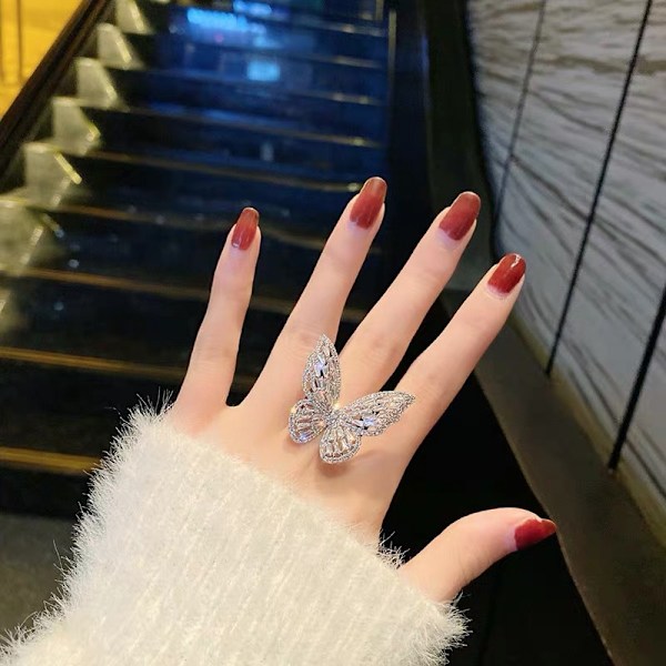 Kubisk Zirkonia Fjäril Index Finger Ring Bling Kristall Ring Halvöppen Justerbar Fin Rosett Knuckle Ring Bröllop