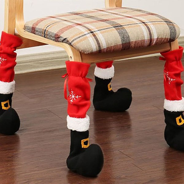 4 st Jul Stolsbensskydd för Kök och Matsal, Tomte Rolig Alv Bordsfötter Bensockor, Jul Möbelbenssockor