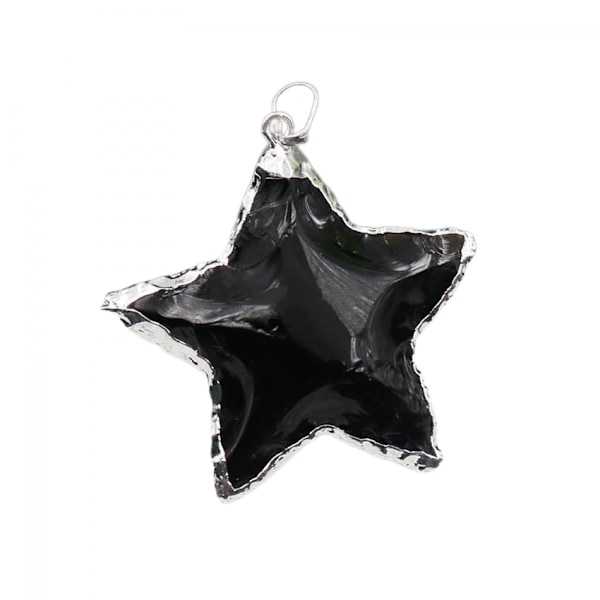 Musta obsidiaaninen tähden muotoinen kivi kaiverrettu huolen kivi jalokivet tasku parantavat kivet koriste DIY korujen valmistus（Hopeinen reuna）