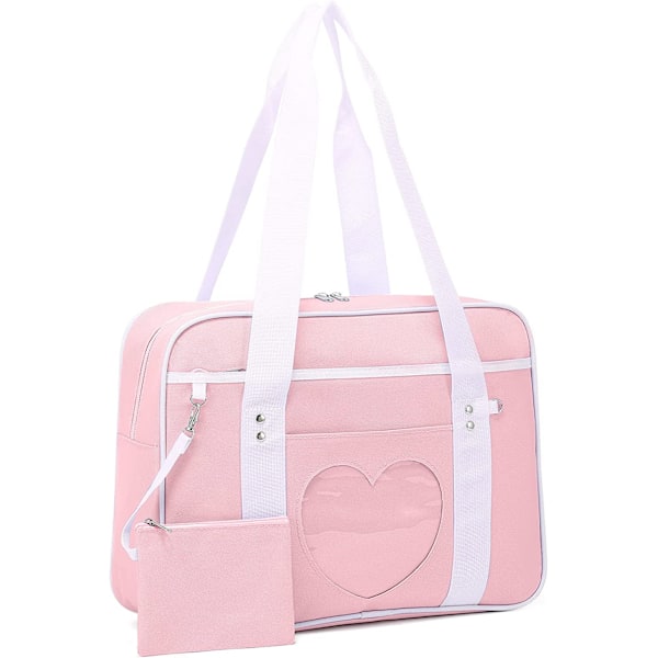 AVEKI Ita Bag Hjärta Japansk Skolväska Stor Anime Axelväska Kawaii Handväska för Kvinnor, Rosa