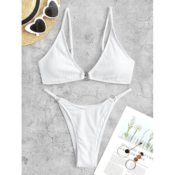 WJSM Dam Ribbad O-Ring String Bikini Badkläder Cheeky Trosa Baddräkt Två Delar 338_white M