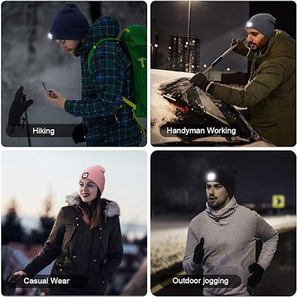 Ladattava LED-valolla varustettu pipo, täydellinen isänpäivälahja jouluksi, sukkatäytehattu valolla, handsfree-otsalamppu, unisex talvinen lämmin neulottu pipo