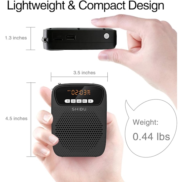 S278 15W Lettvekt Bærbar Oppladbar Mini Stemmeforsterker med Hodetelefonmikrofon Støtter Bluetooth/Opptak/FM-radio/MP3 for Lærere