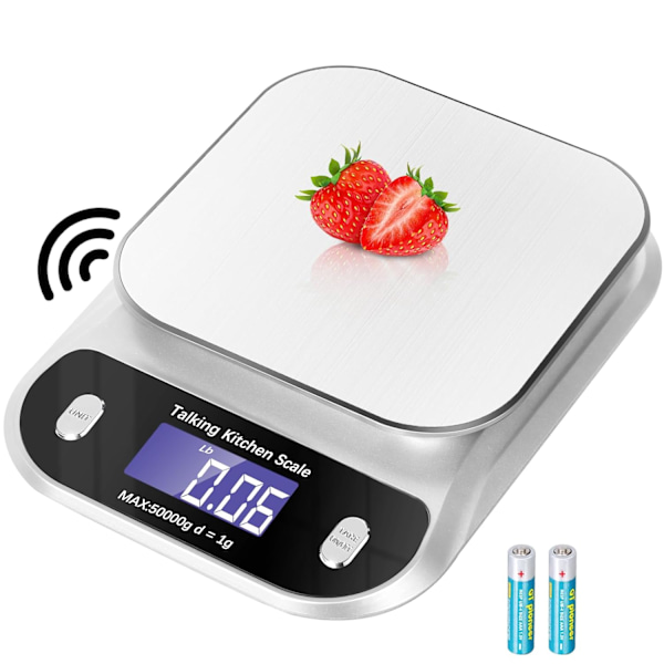 Talking Food Scale, 5kg/11lb Talking Digital Kitchen Scales Weight Ounces and Grams for Cooking and Baking, Clear Pure Voice Talking Kitchen Scale f