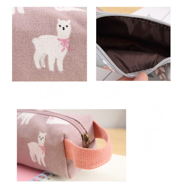1 pennfodral Hög kapacitet tecknad filmtryck Canvas pennfodral Stationery case Handhållen pennfodral Kosmetisk sminkväska