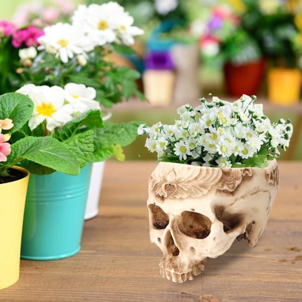 Kraniet Blomsterpotte Planter Resin Kunsthåndværk Personlige Hjemmeindretning Bar Ornamenter