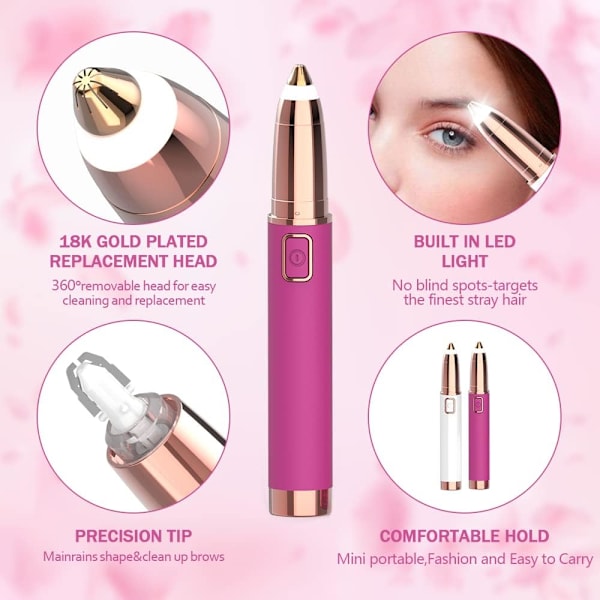 Genopladelig øjenbrynshår-fjerner, trimmer smertefri-præcisions øjenbryns trimmer bryn epilator øjenbryn ansigts barbermaskine mini med LED-lys