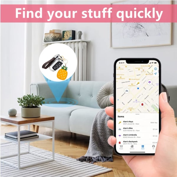 Læder nøgleringholder etui kompatibel med Apple AirTag, sød beskyttende Air Tag cover med nøglering, anti-scratch finder GPS tracker etui til Another Pineapple