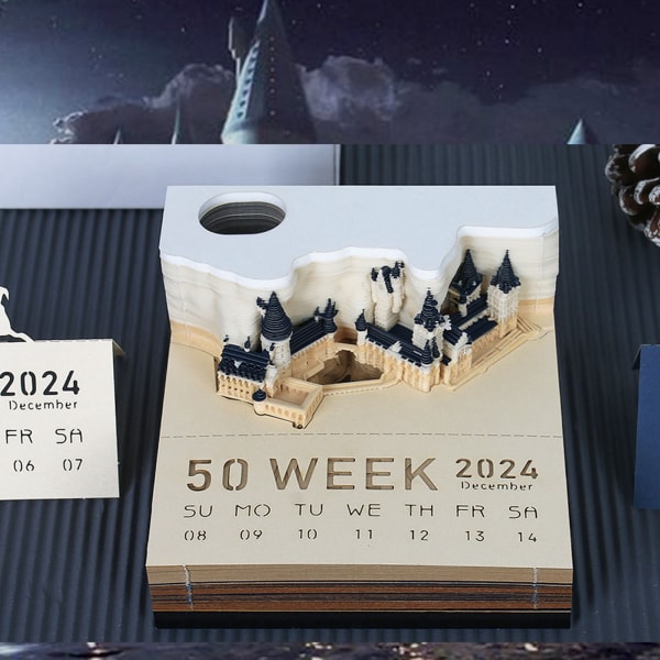 Castle 3D Memo Pad Multifunksjonell 2024 Kalender Notisblokk Praktiske Klistremerker med Lys Julegave