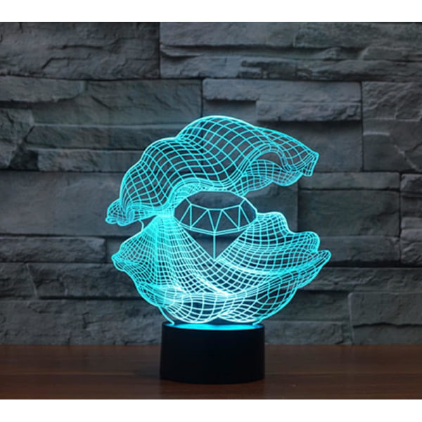 3D Shell Diamond Fjernkontroll 16 Farger Nattelykter Illusions Akryl LED Bord Nattbord Lampe Barn Soverom Skrivebord Dekor Bursdagsgaver Leke for Barn