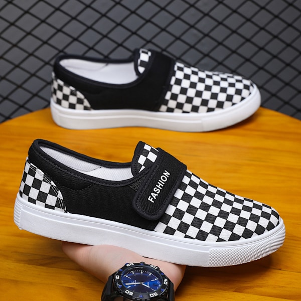 Sommersko Plus Størrelse Flerfarget All-match Herresko Lav-topp Sneakers Lett Herresko Casual Sko Black Checkerboard 43