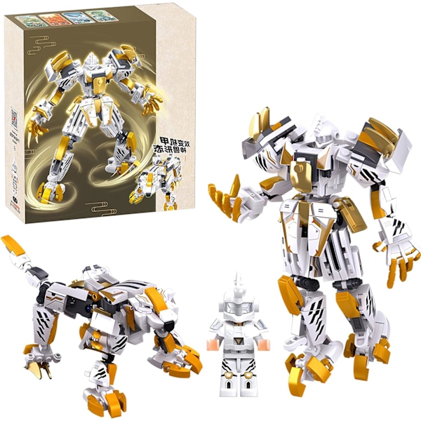 Superhelt-serie 2 i 1 Mech Robot-legetøj, der transformerer fra sej Titan-kriger til White Tiger Action Figures med minifigurer (255 dele)