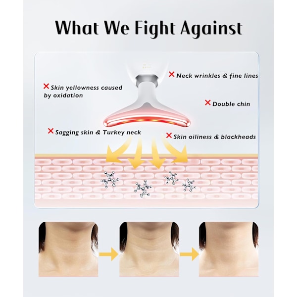 Rødlys-terapi til ansigt og hals, rødlys-terapi-stav, 7-farvet LED-ansigts- og halsmassageapparat til hudpleje, hvid