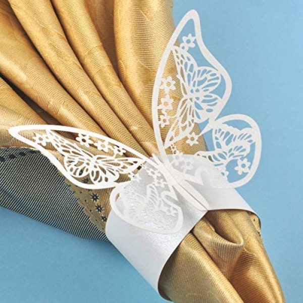 Wekity 100 kpl 3D Butterfly Paperiset Lautasliinasormukset Hääjuhlat Servettipöydän koristeluravintola (valkoinen)