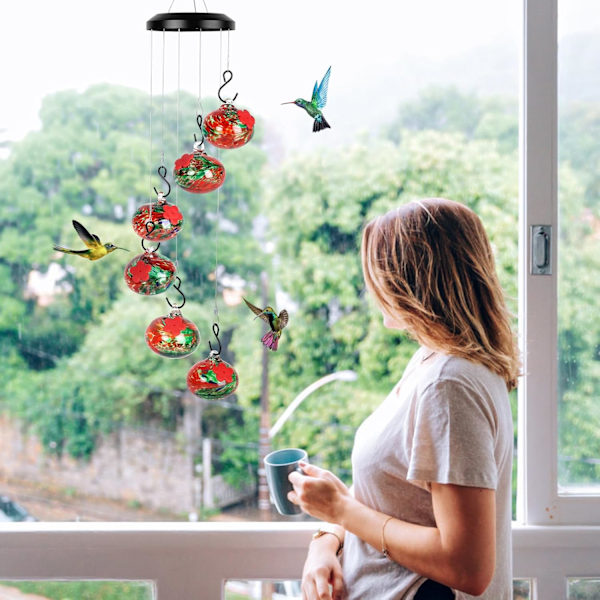 Charmiga vindspel Hummingbird-matare för utomhusupphängning, myra och bisäker, läcker aldrig, perfekt trädgårdsdekoration för utomhusbruk Red