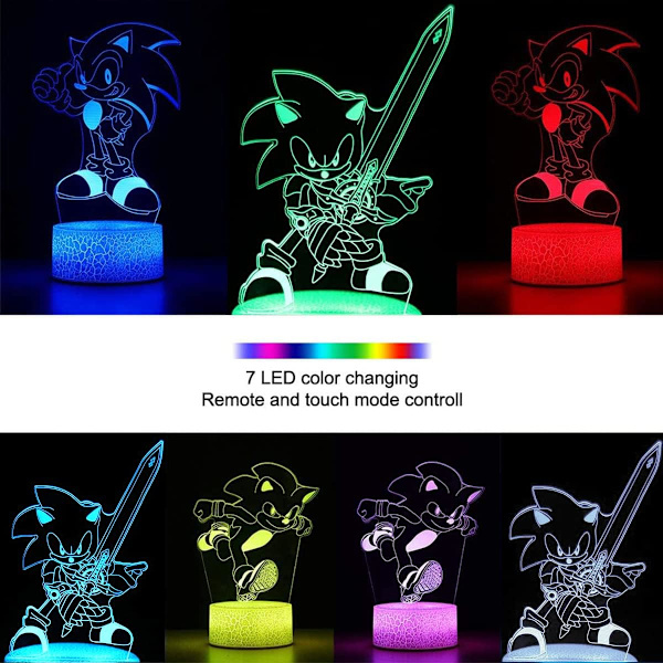 3D Sonic The Hedgehog nattlys, Sonic leketøy lampe 3 mønster 16 fargeendring dekorlampe med fjernkontroll for gutter jenter barn gaver