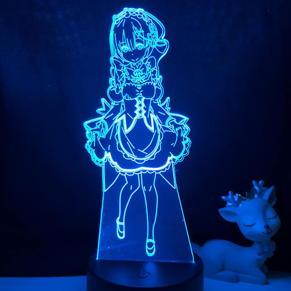Anime Rem och Ram från Re Zero Starting Life In World Manga Söt Figur Setup Present Nattlampa 3D Lampa
