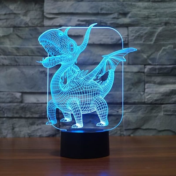 Pterosaurs Draken 3D LED-lampa Magisk Illusion LED Bordlampa med Bild Nattljus för Pojkar Barn Presenter 7 Färger Touchkontroll