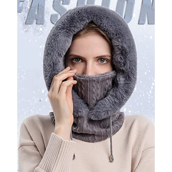 Dame Én Stykke Slouchy Fleece Hue Hætte Hætte Tørklæde Maske Snørebånd Varm Hætte Vinter Balaclava Pullover Strikket Hue