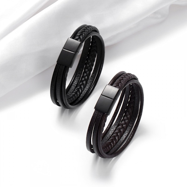 Läderarmband för män med magnetlås i rostfritt stål, armband i flätad läder