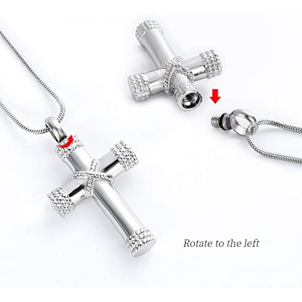 AVEKI Reb Winding Cross Cremation Ashes Urn Pendant Halskæde Minde Keepsake Smykker Herrens Bøn Cross Ashes Halskæder, Sølv