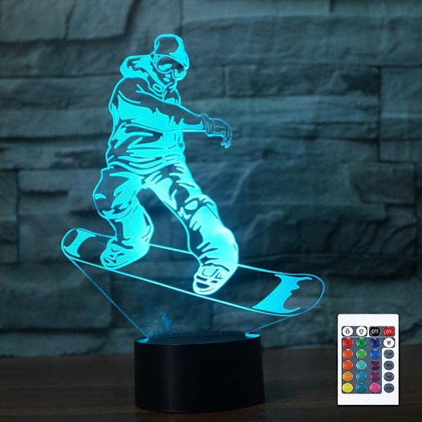 Fancy Snowboarding Nattlys Fjernkontroll Berøringsstyrt Bordlampe Optisk Illusjon Lamper 16 Fargeskiftende Lys Hjemmedekorasjon Bursdagsgave