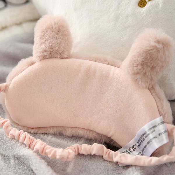 Dam Plysch Kanin Ögonmask Söt Sovmask Ögonskydd Luddiga Kaninöron Ögonskugga för Resor Tupplur Nattsömn Blinder (Rosa R