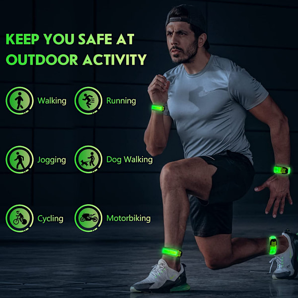 Uppgraderade LED-armband för löpning (2-pack), USB-uppladdningsbara reflexarmband, synligt upplyst band för löpare (grönt)