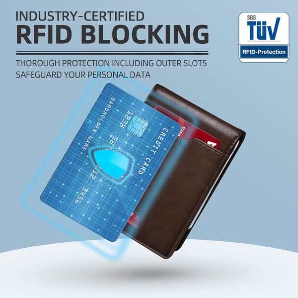 Herrplånbok - Slim Läder - RFID-blockerande plånbok för män Minimalistisk Bifold Kreditkortshållare med presentask Chocolate